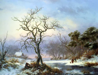 Takjesverzamelaars in een winterlandschap